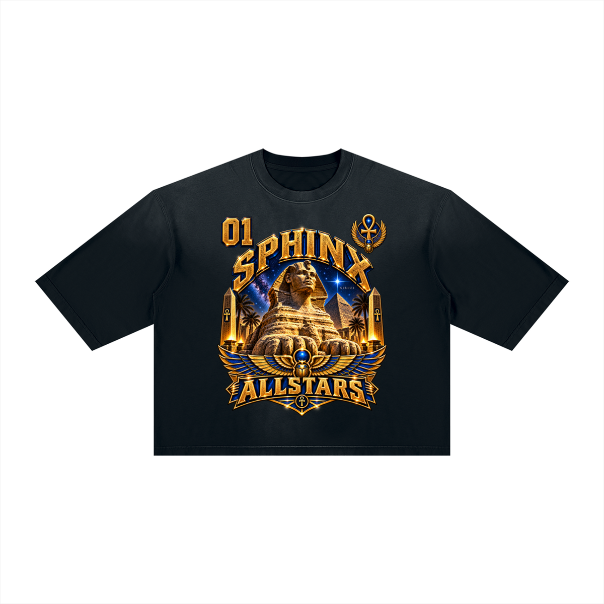 Sphinx Allstars - Unisex Vintage Wash Sunfade Boxy T-Shirt — black, front artwork view