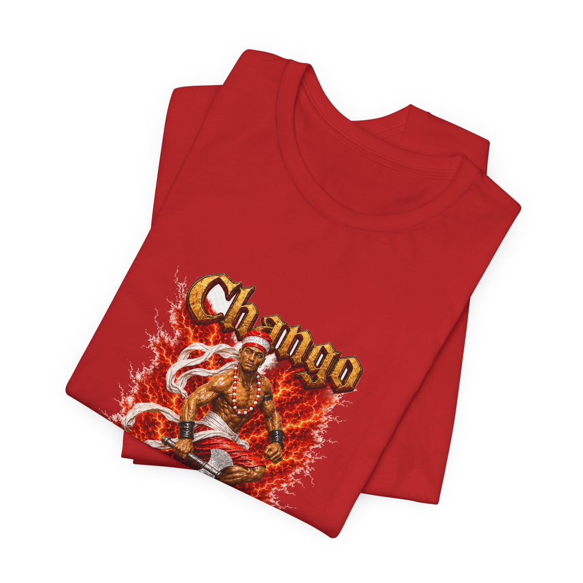 Changó Dancing Thunder Statue T-Shirt product mockup view 7