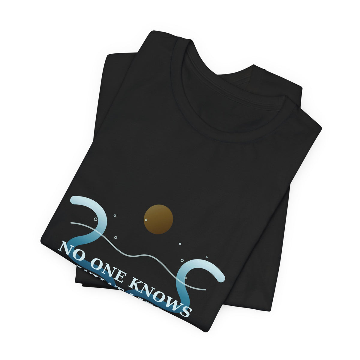 NO ONE KNOWS WHAT LIES AT THE BOTTOM OF THE SEA — Iroso 4 Illustrated T-Shirt product mockup view 4