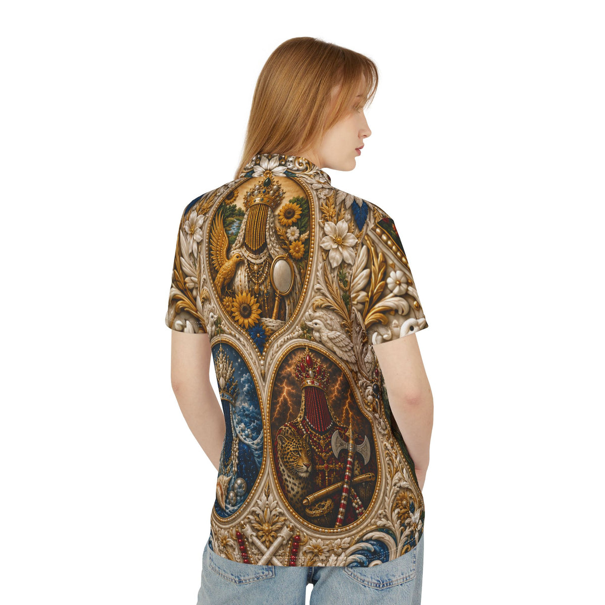 Ivory & Gold Multi-Orisha Collared Polo product mockup view 3