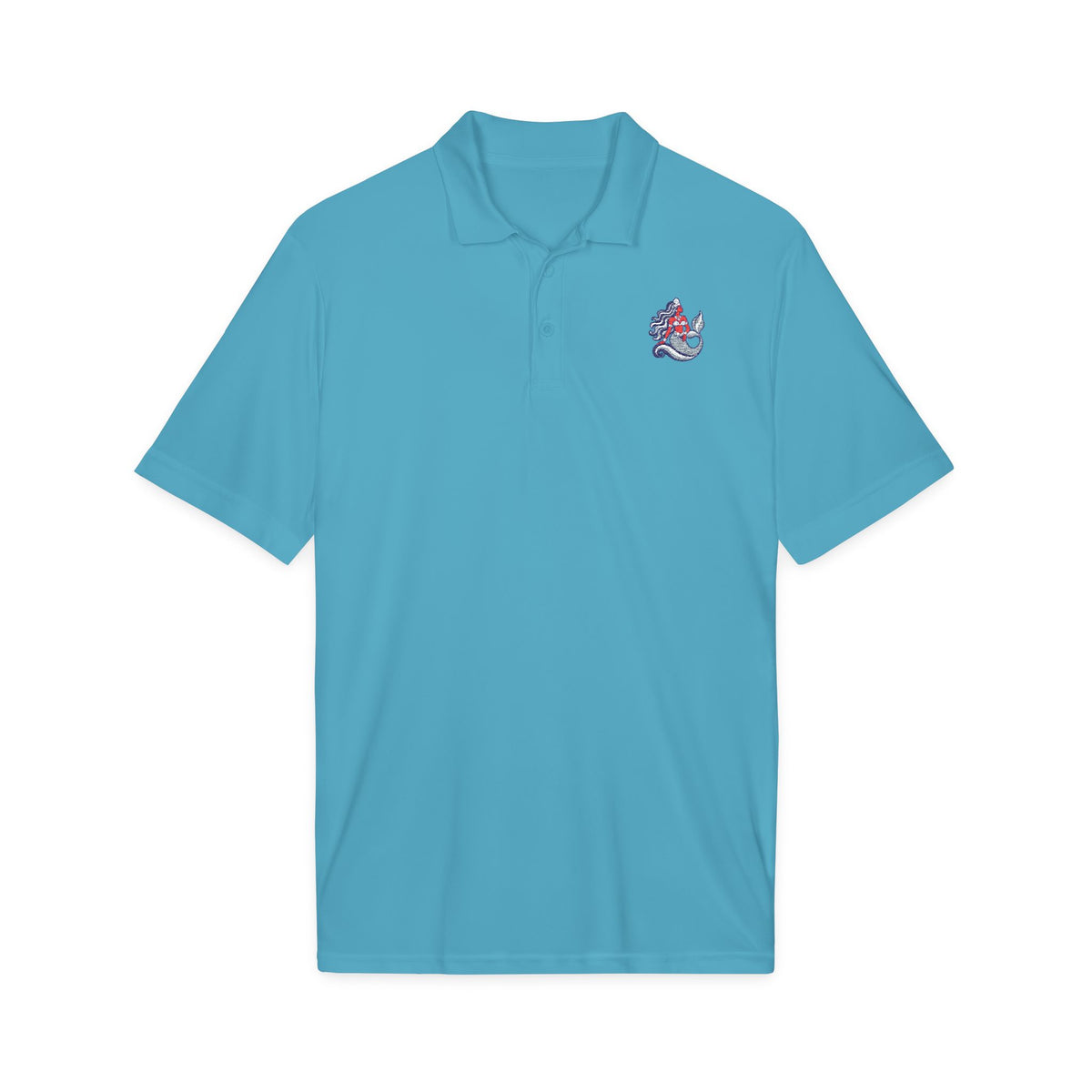 Yemayá Mermaid Atomic Blue Embroidered Signature Polo product mockup