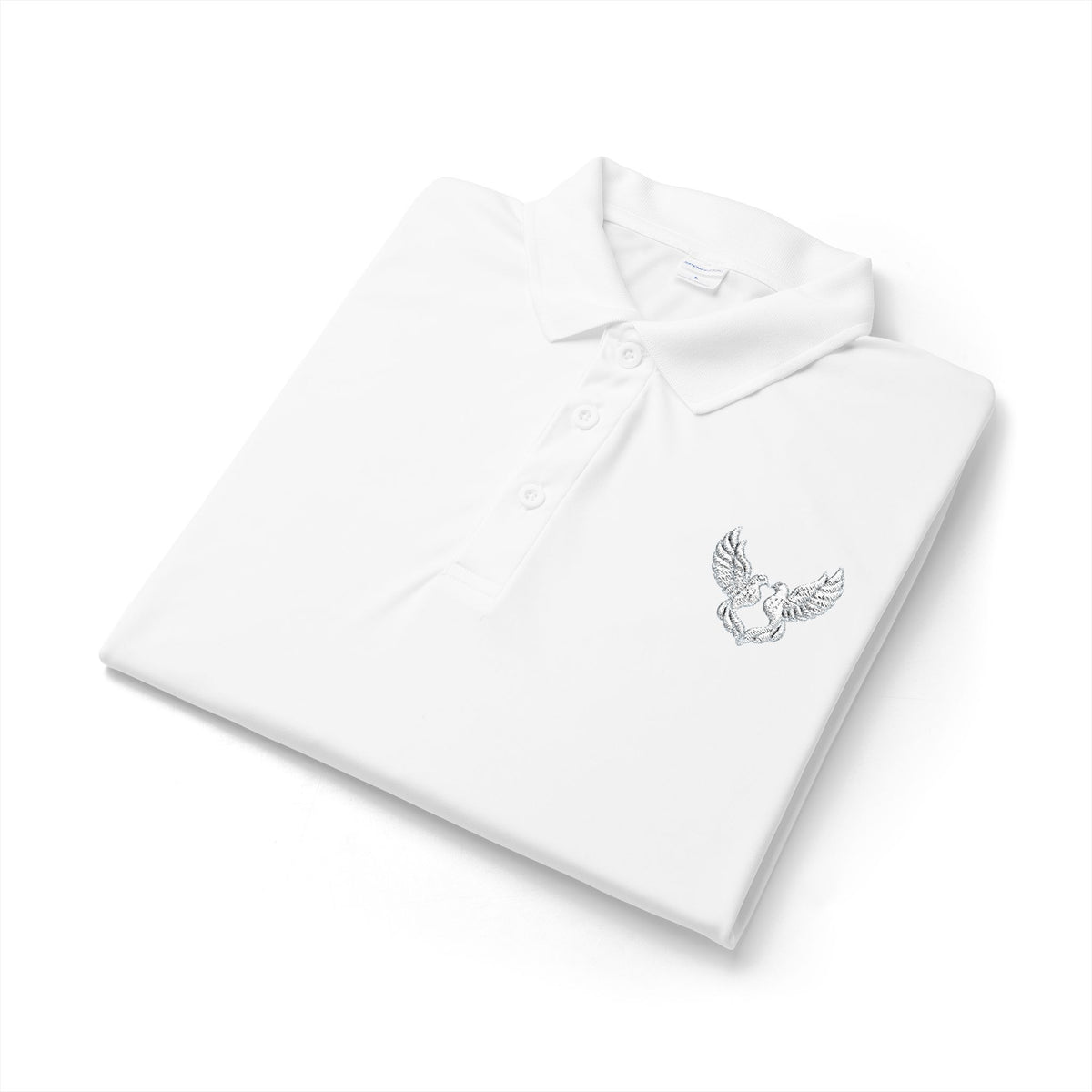 Obatalá Two Doves White Embroidered Signature Polo product mockup view 2