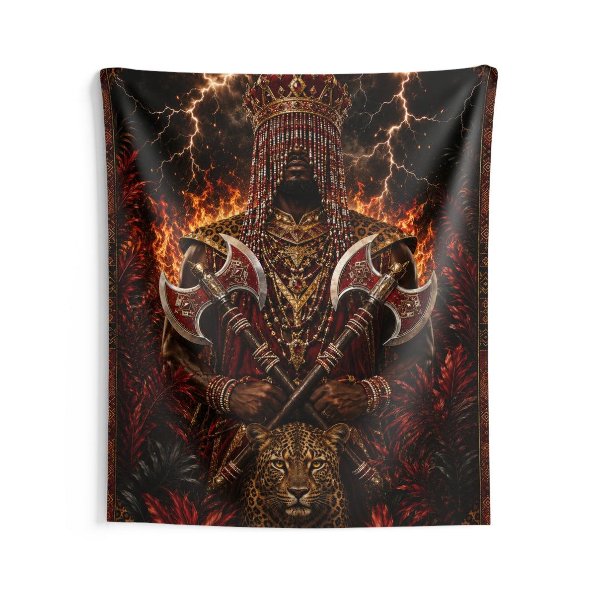 Changó Storm Crown & Leopard Wall Tapestry product mockup view 2