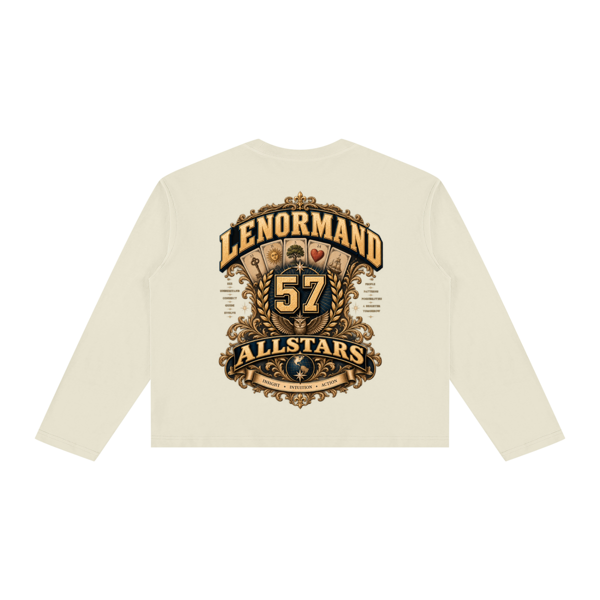 Lenormand Allstars - Unisex Vintage Wash Long Sleeve Boxy T-Shirt — cream, back artwork view