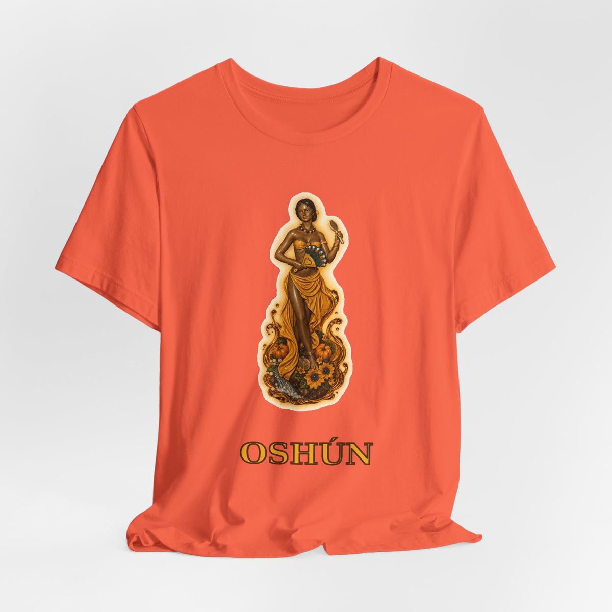 Oshún Golden Blessing Statue T-Shirt product mockup view 10