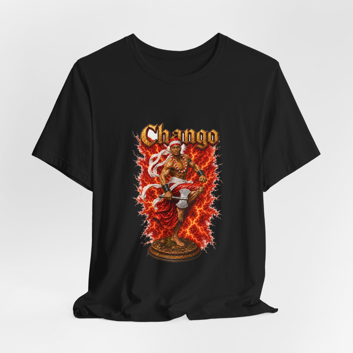Changó Dancing Thunder Statue T-Shirt product mockup view 5
