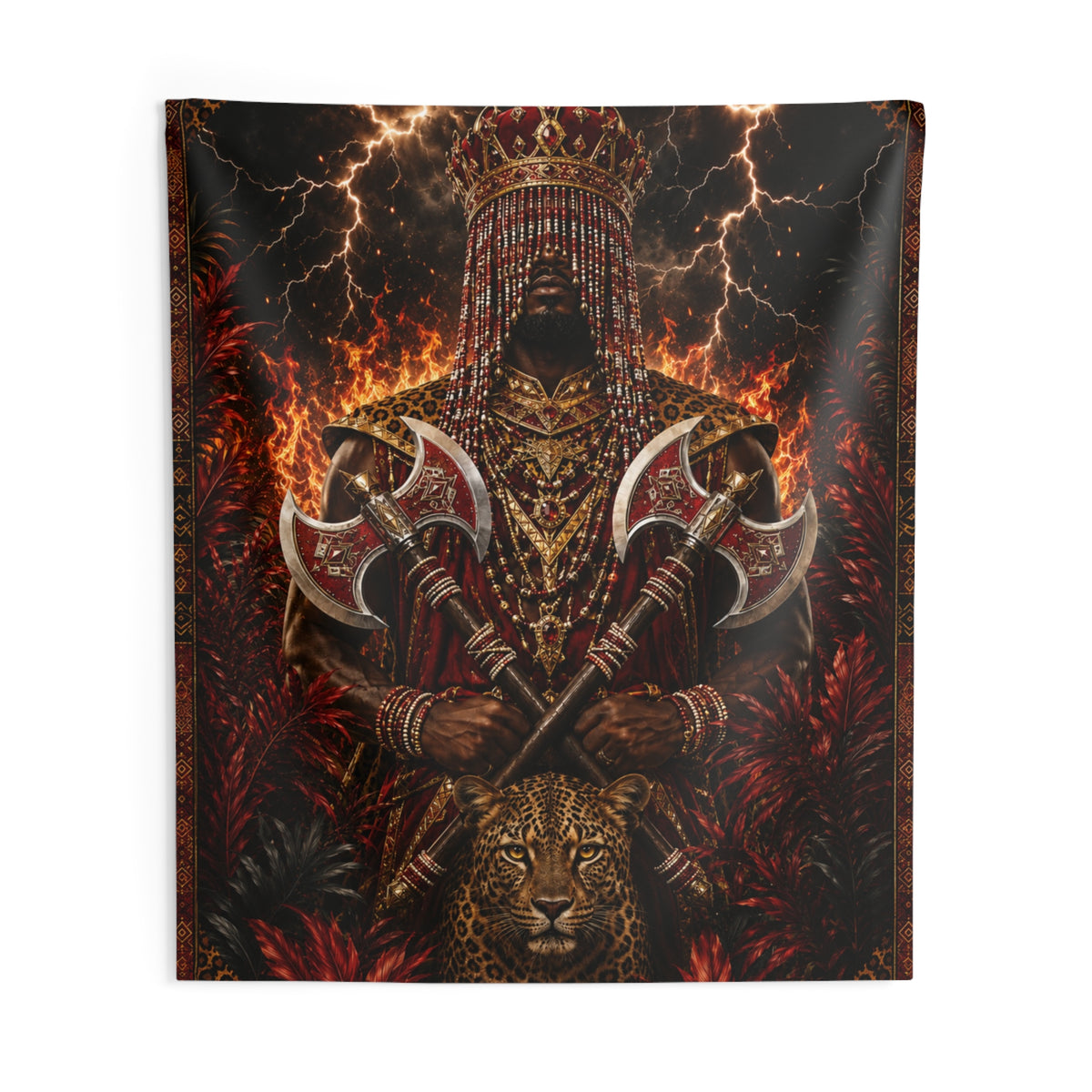 Changó Storm Crown & Leopard Wall Tapestry product mockup view 3