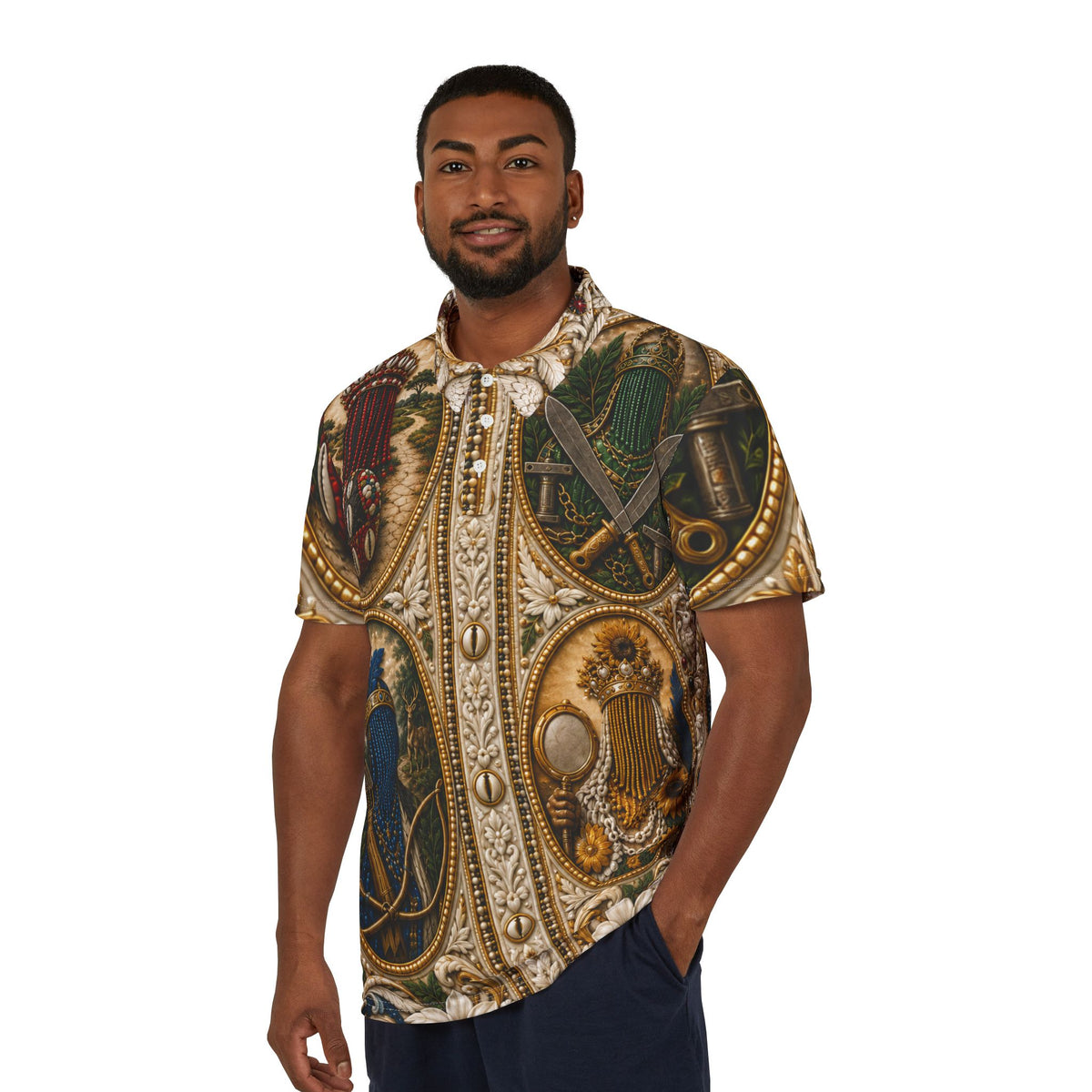 Ivory & Gold Multi-Orisha Collared Polo product mockup view 2