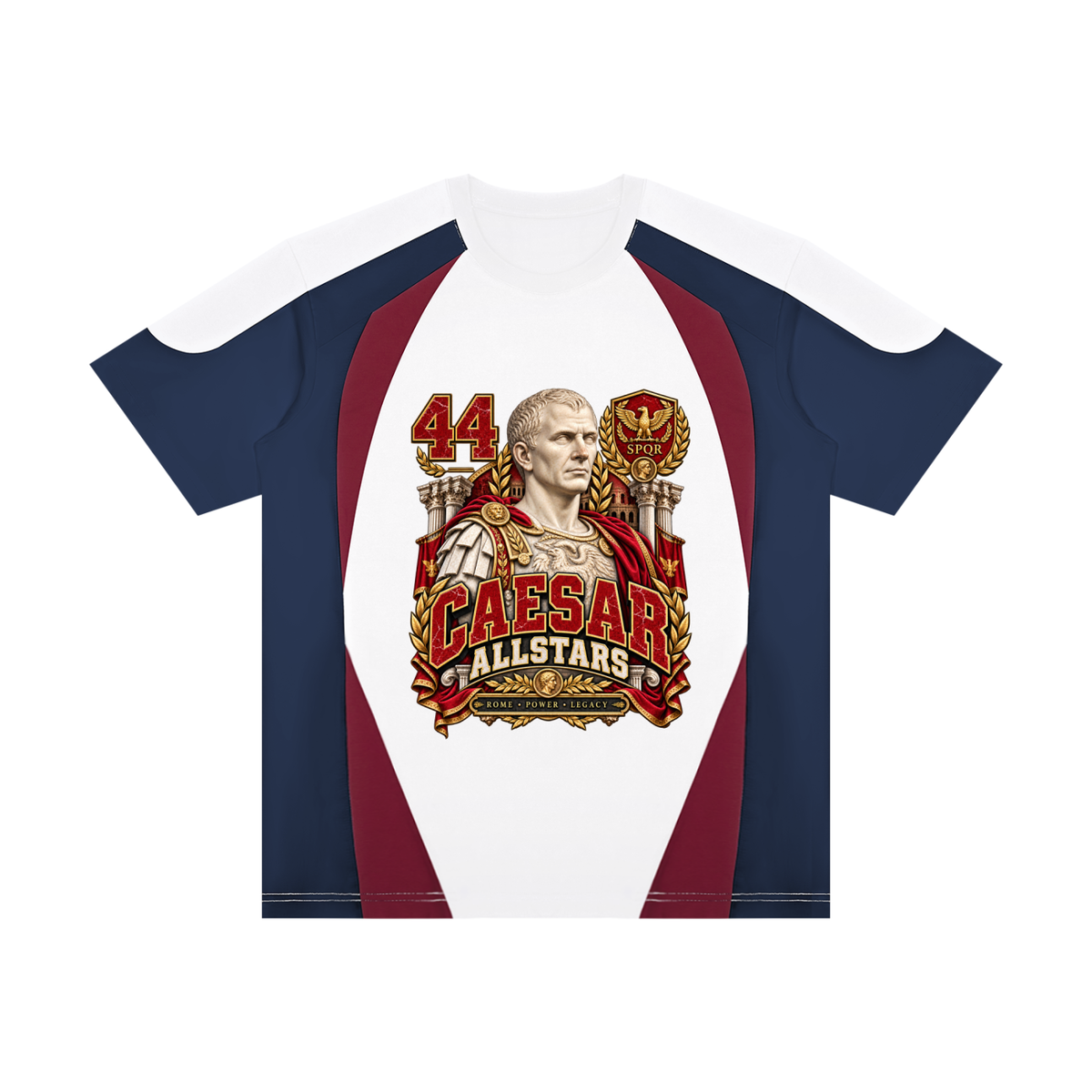 Caesar Allstars - Unisex Raglan Color Block T-Shirt — navy, white and burgundy, front artwork view