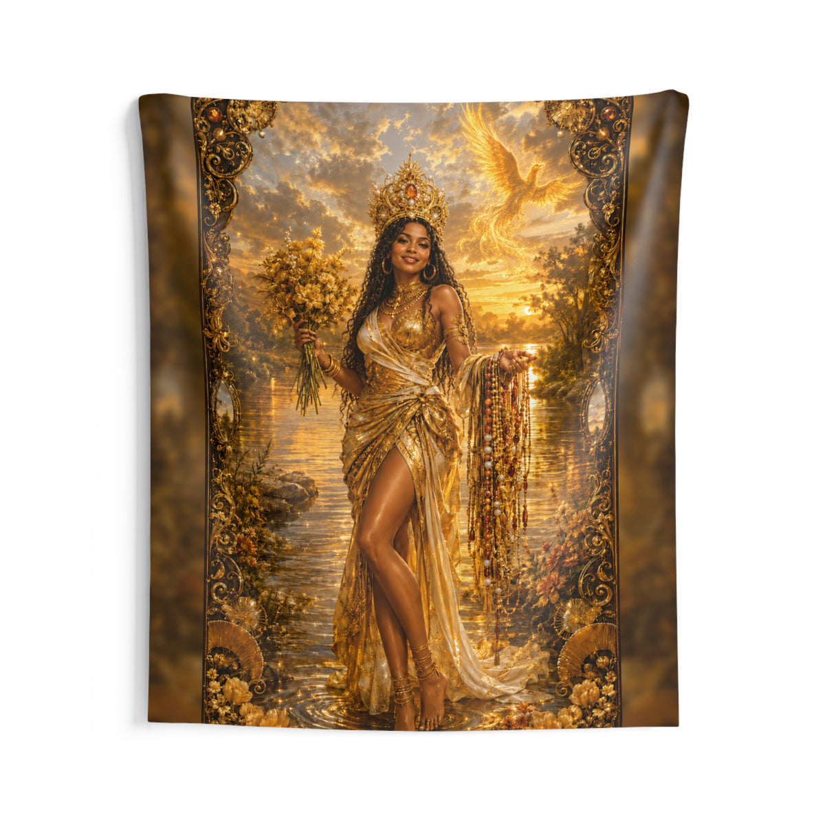 Oshún Golden River Blessing Wall Tapestry product mockup view 2