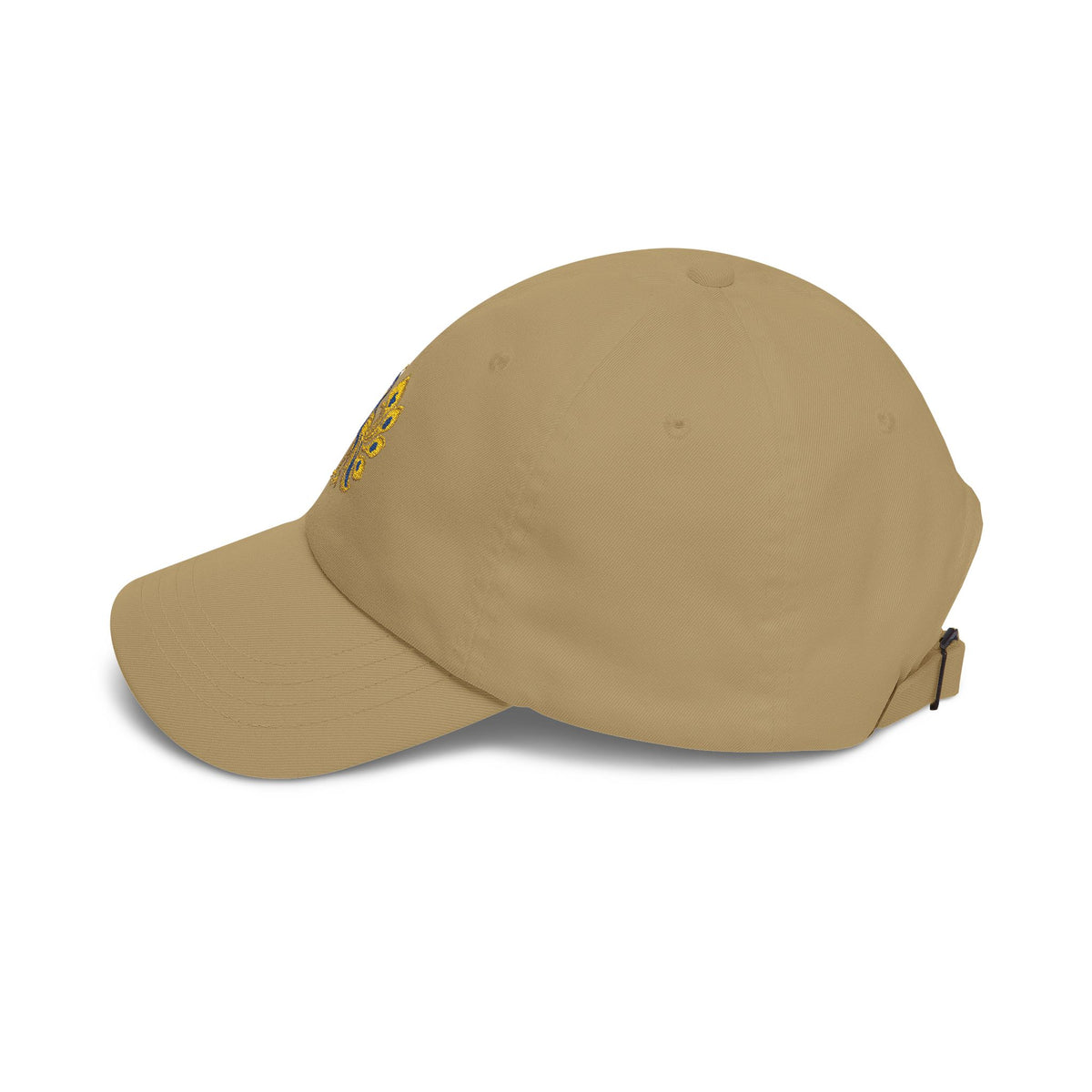 Oshún Peacock Khaki Embroidered Cap product mockup view 4