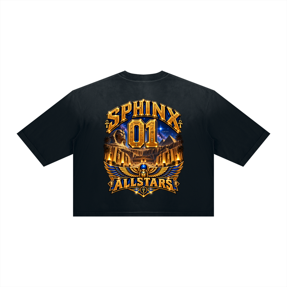 Sphinx Allstars - Unisex Vintage Wash Sunfade Boxy T-Shirt — black, back artwork view
