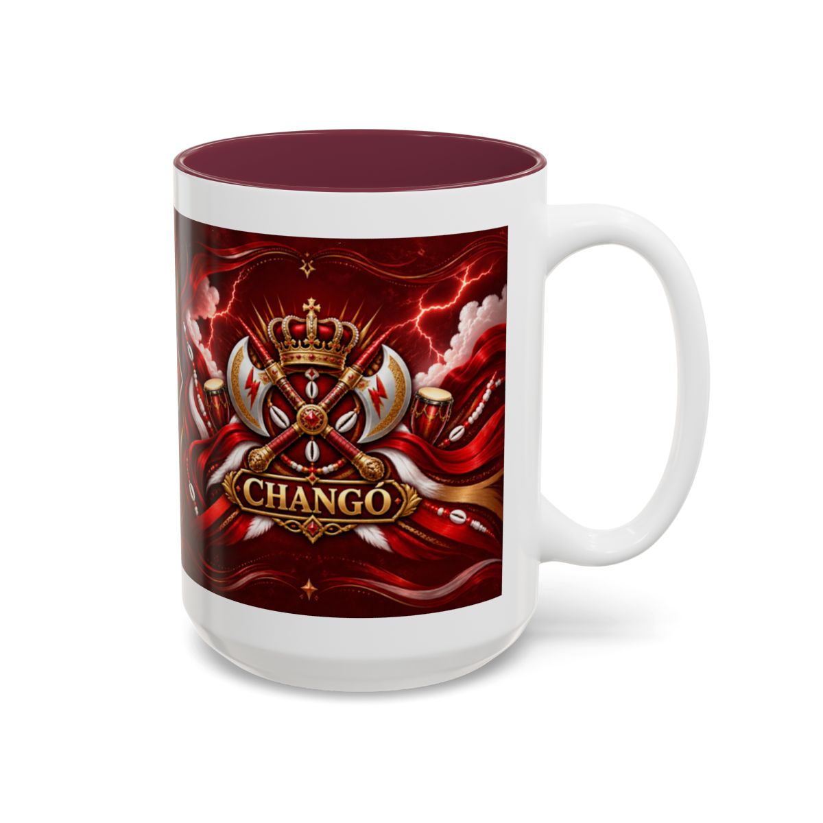 Changó Royal Crown & Double-Axe Named Symbol Accent Mug complete right-side view second accent color