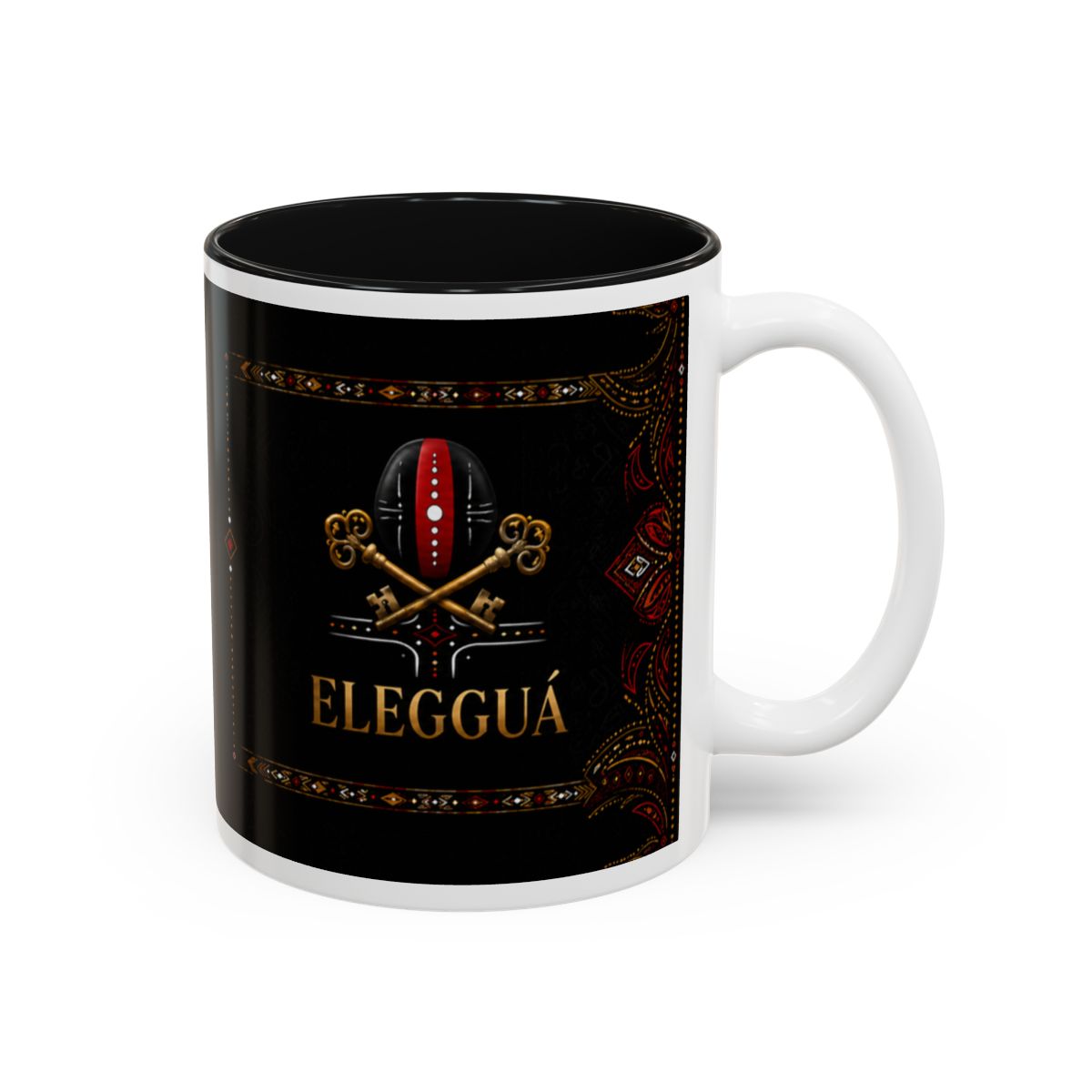 Elegguá Guardian Keys & Crossroads Named Symbol Accent Mug complete right-side view