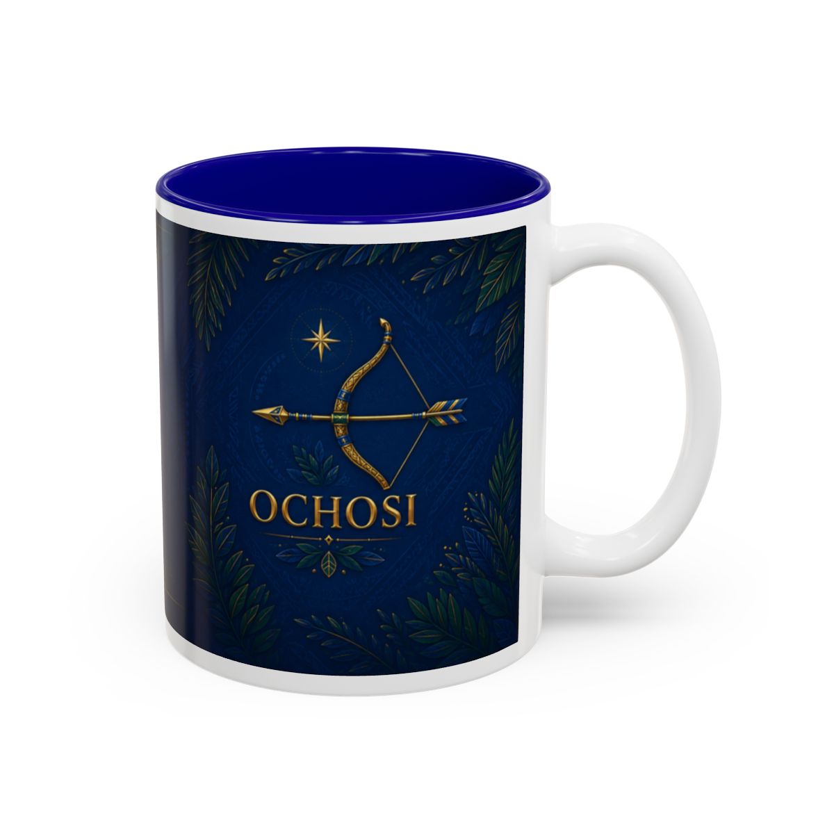 Ochosi Royal Bow & Arrow Named Symbol Accent Mug complete right-side view