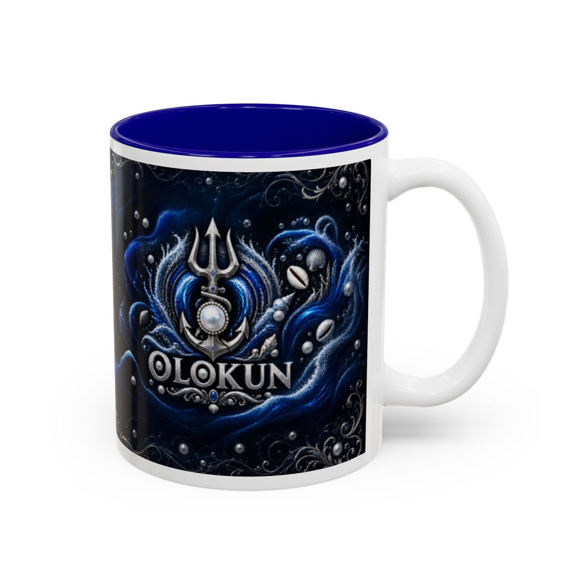 Olokun Abyssal Trident & Pearl Named Symbol Accent Mug complete right-side view