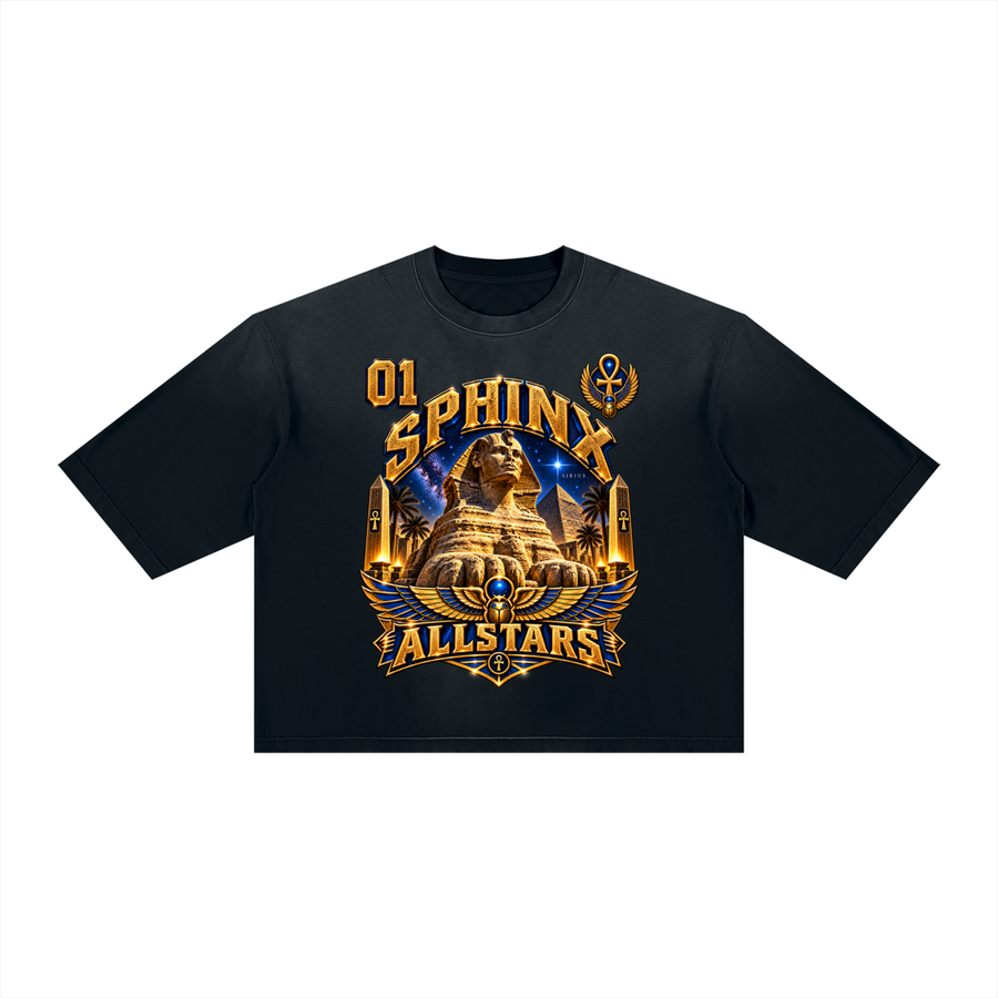 Sphinx Allstars - Unisex Vintage Wash Sunfade Boxy T-Shirt — black, front artwork view
