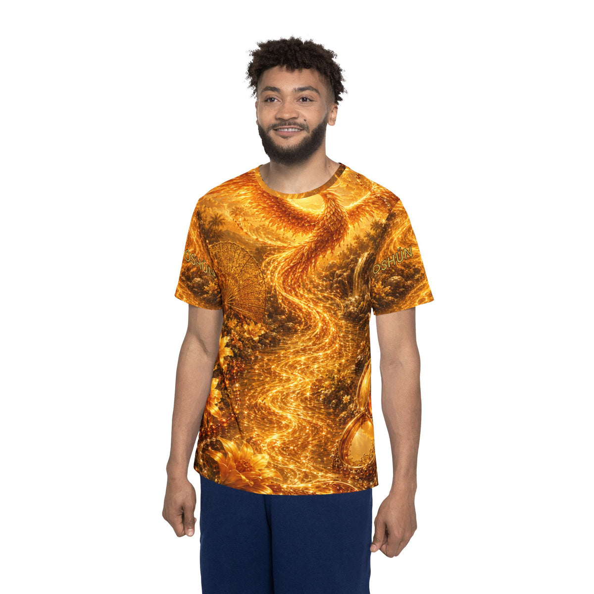 Oshún Golden River Phoenix Full Presence Shirt product mockup view 4