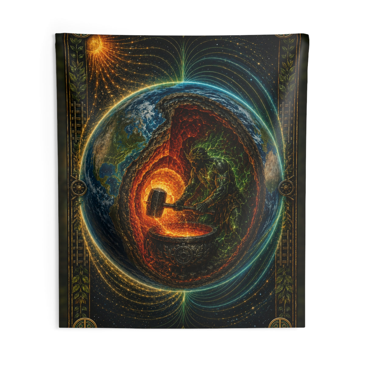 Oggún Iron Core Portal Seal Wall Tapestry product mockup view 3