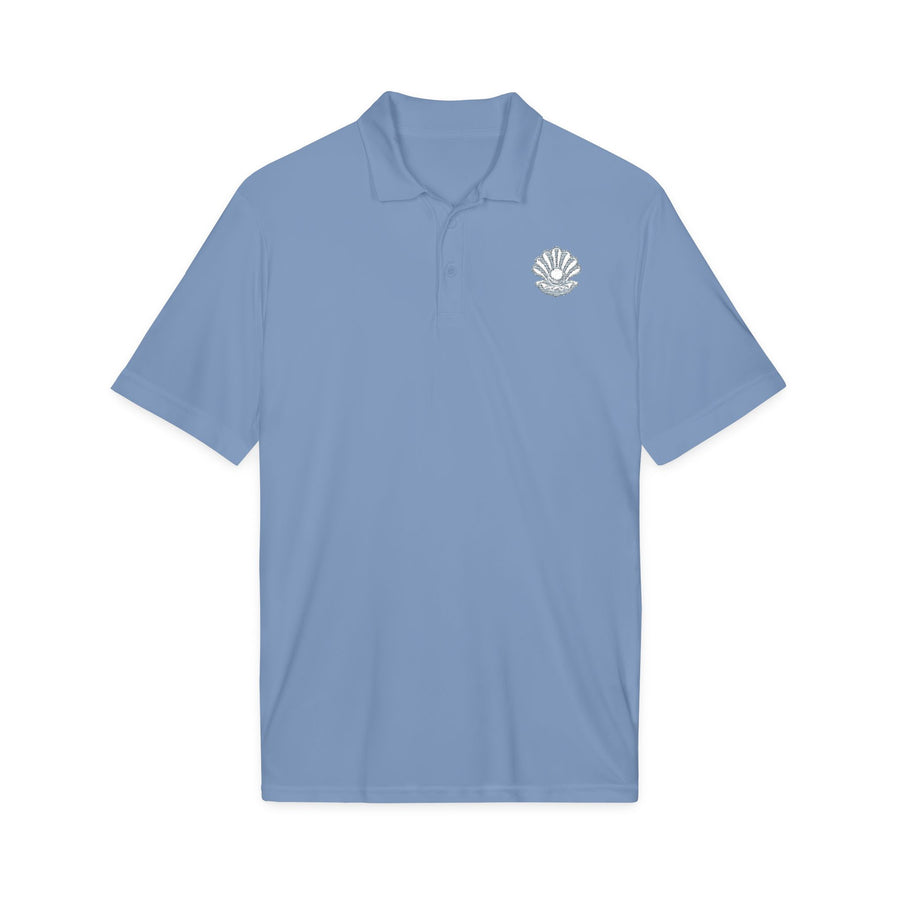 Yemayá Mother-of-Pearl Carolina Blue Embroidered Signature Polo product mockup