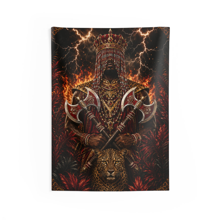 Changó Storm Crown & Leopard Wall Tapestry product mockup