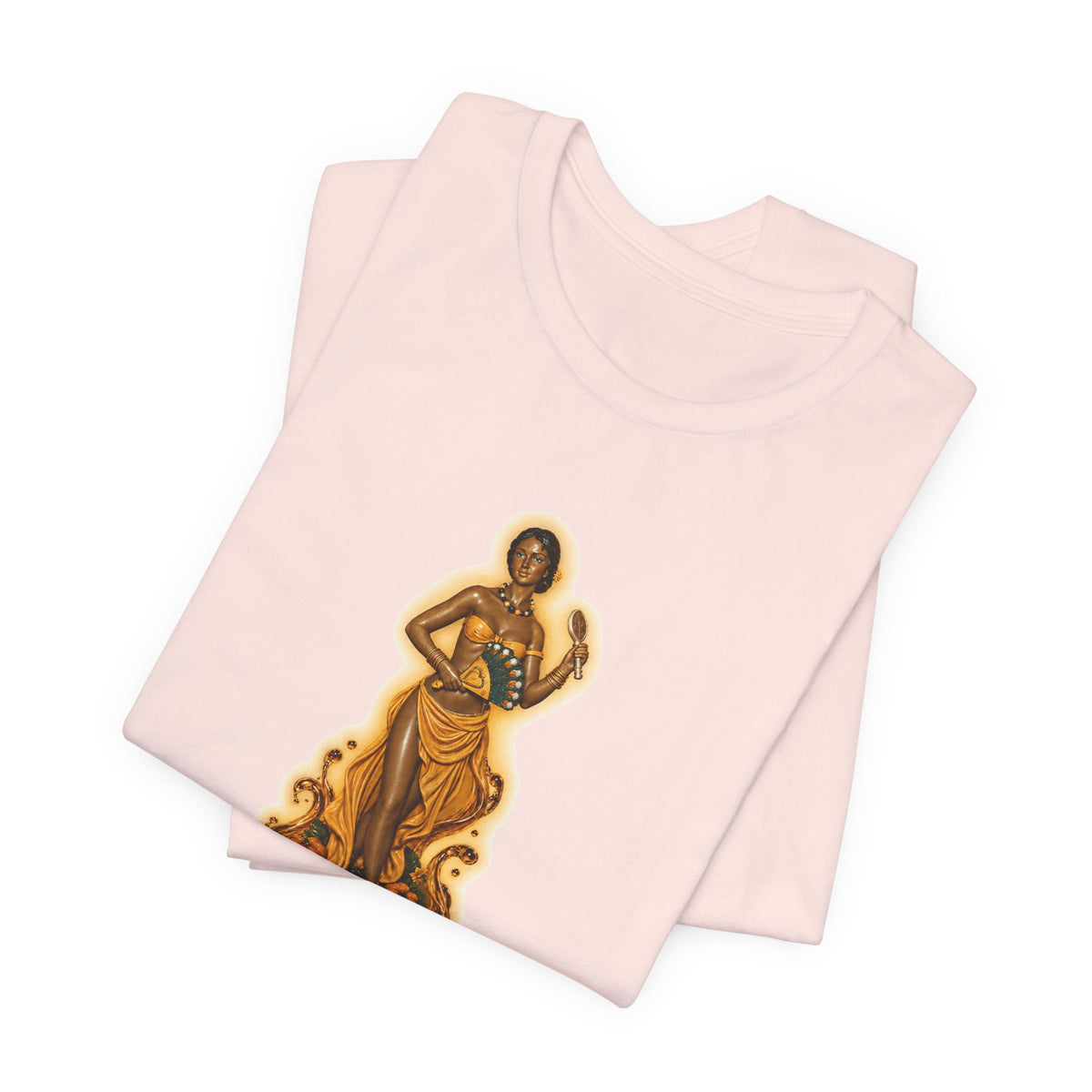 Oshún Golden Blessing Statue T-Shirt product mockup view 6