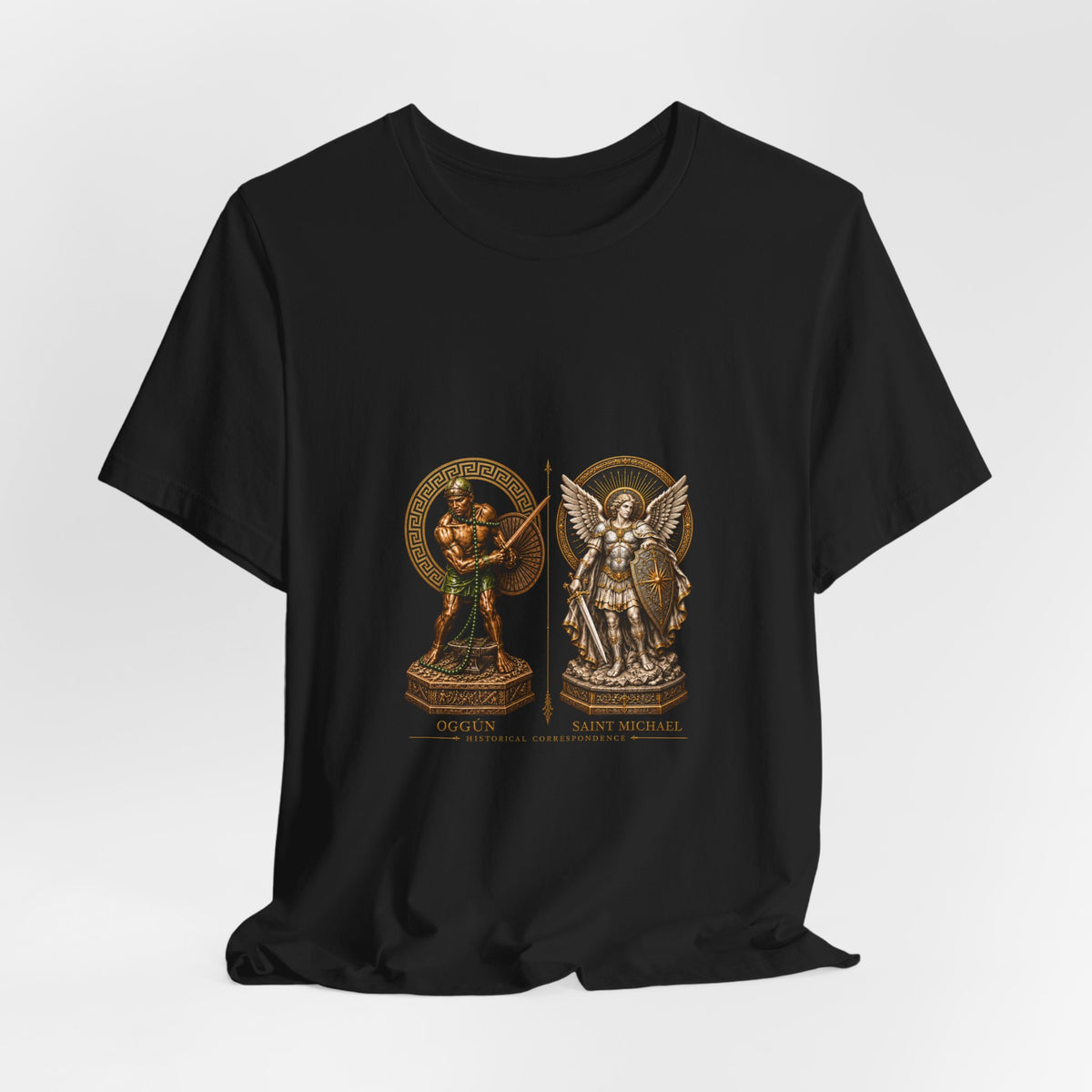 Oggún & Saint Michael — Protection and Iron T-Shirt product mockup view 4