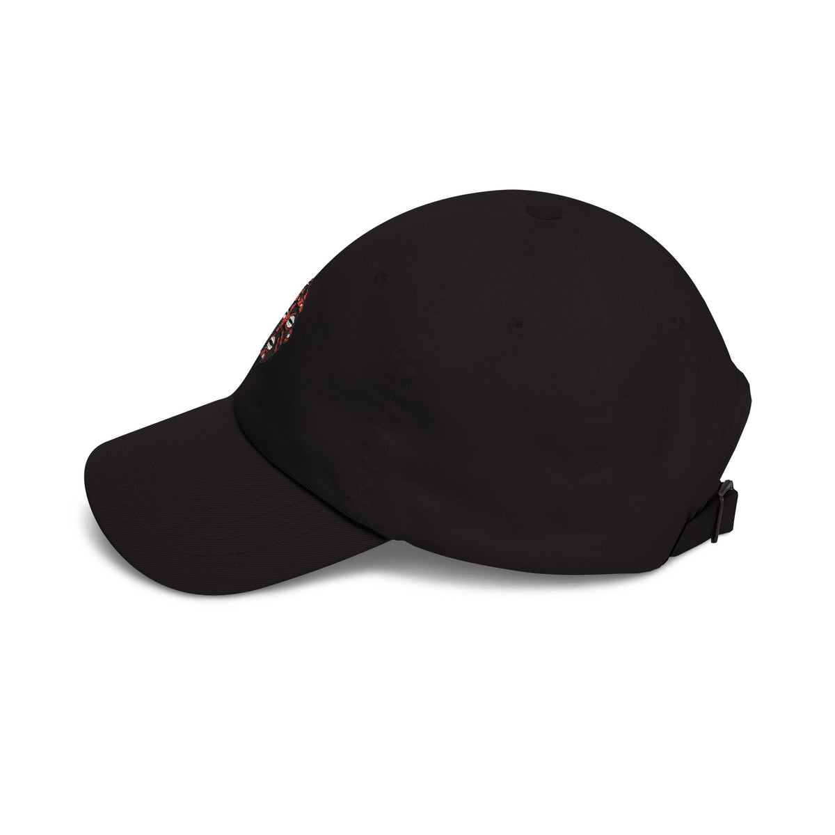 Elegguá Head Black Embroidered Cap product mockup view 3