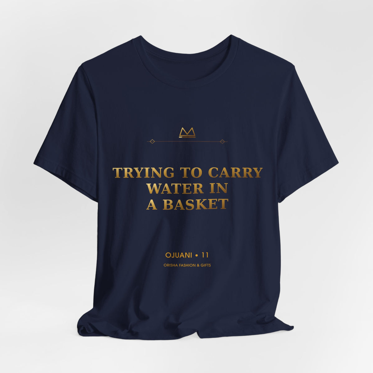 TRYING TO CARRY WATER IN A BASKET — Ojuani 11 Minimal T-Shirt product mockup view 8