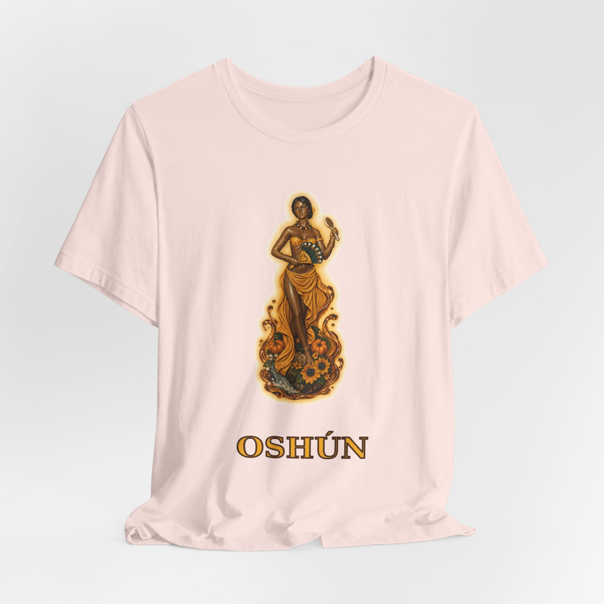 Oshún Golden Blessing Statue T-Shirt product mockup view 7