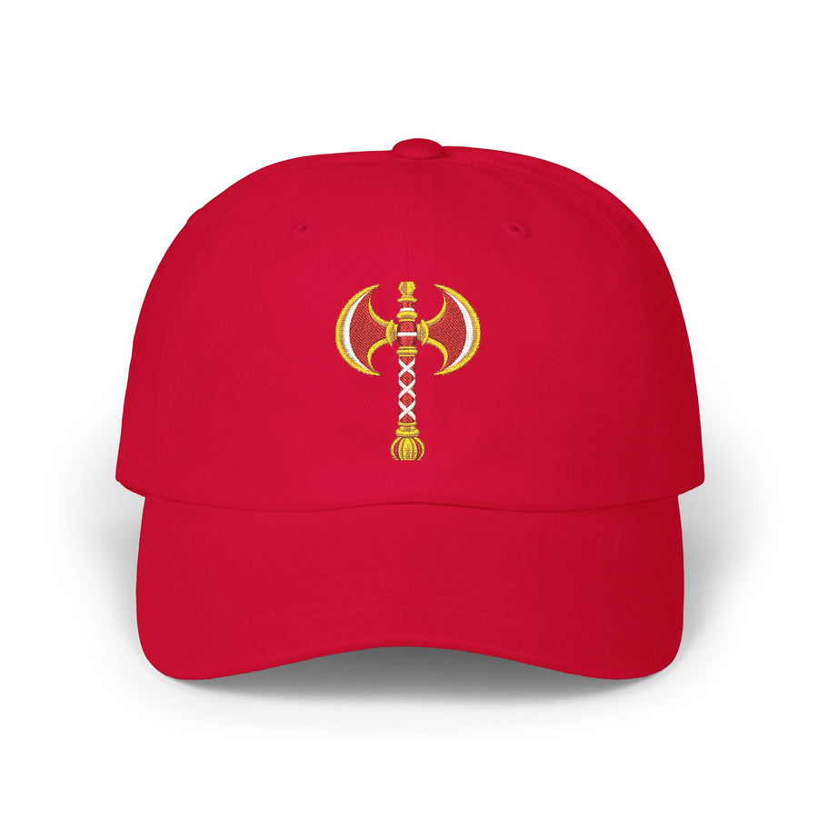 Changó Double Axe Cranberry Embroidered Cap product mockup