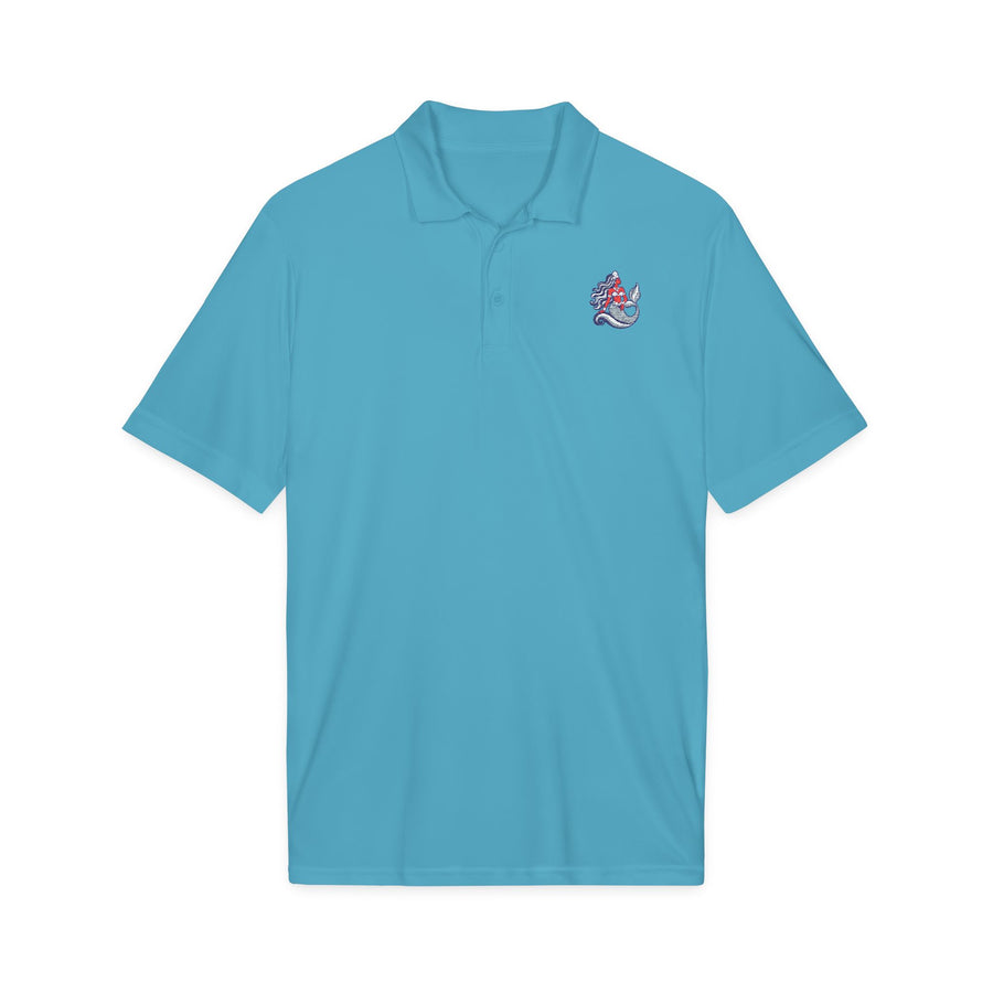 Yemayá Mermaid Atomic Blue Embroidered Signature Polo product mockup
