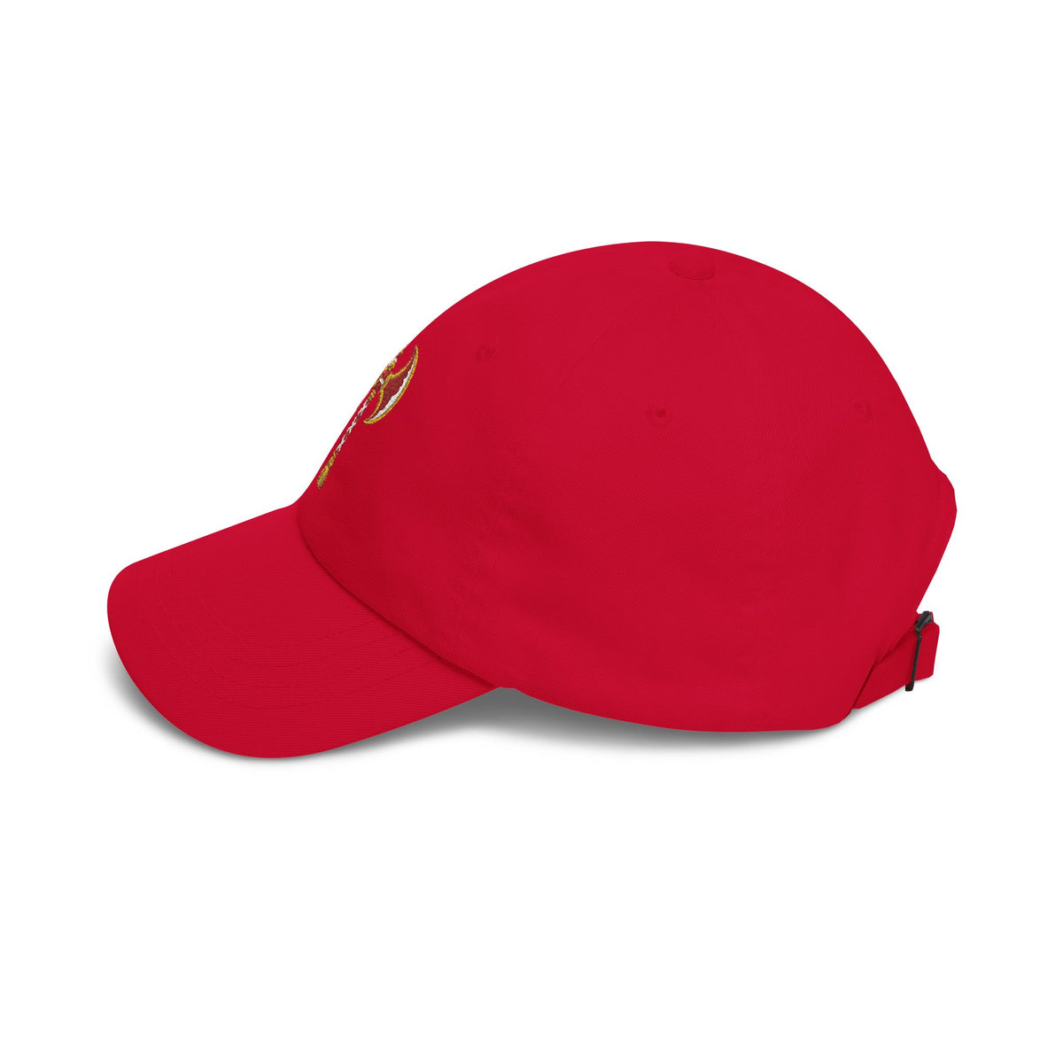 Changó Double Axe Cranberry Embroidered Cap product mockup view 3
