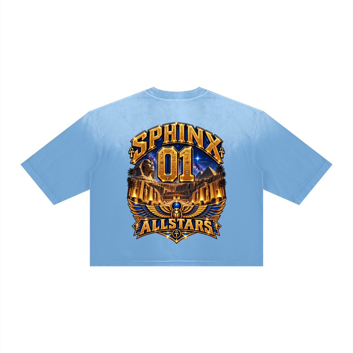 Sphinx Allstars - Unisex Vintage Wash Sunfade Boxy T-Shirt — light blue, back artwork view