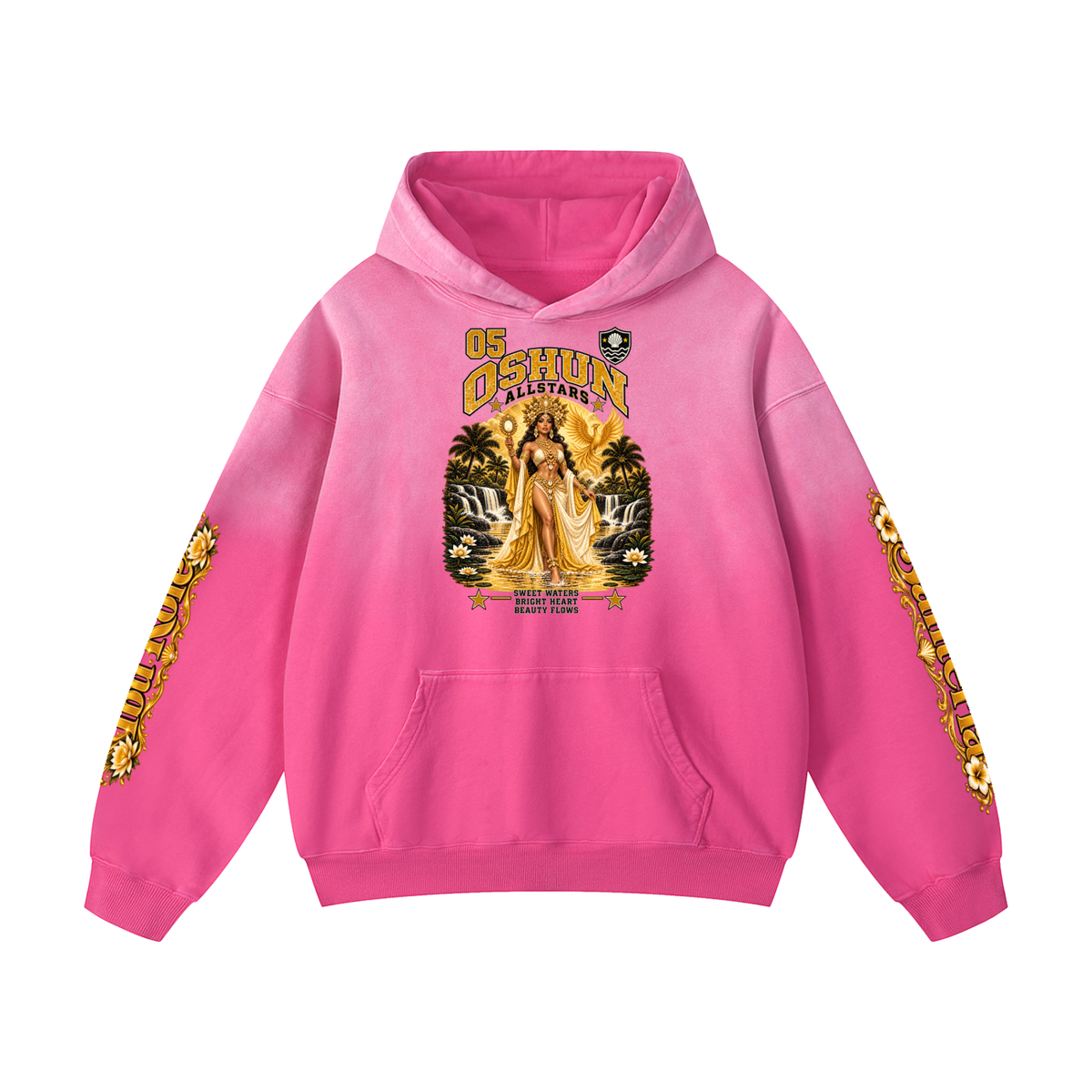 Oshun Allstars - Heavyweight Sunfade Oversized Hoodie — pink, front artwork view