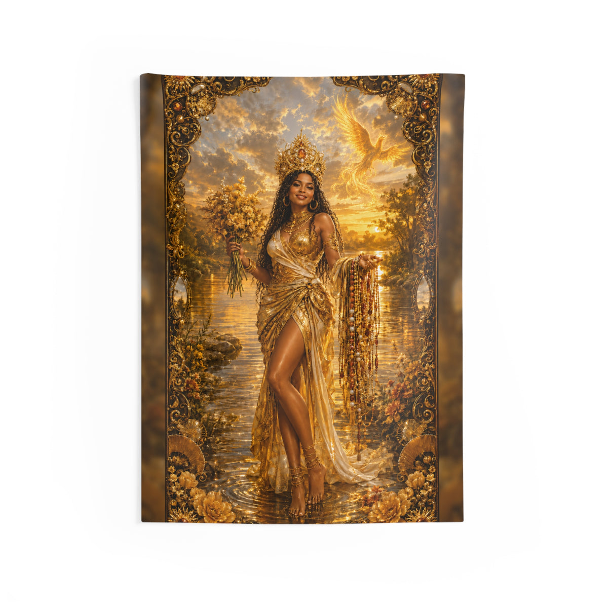 Oshún Golden River Blessing Wall Tapestry product mockup