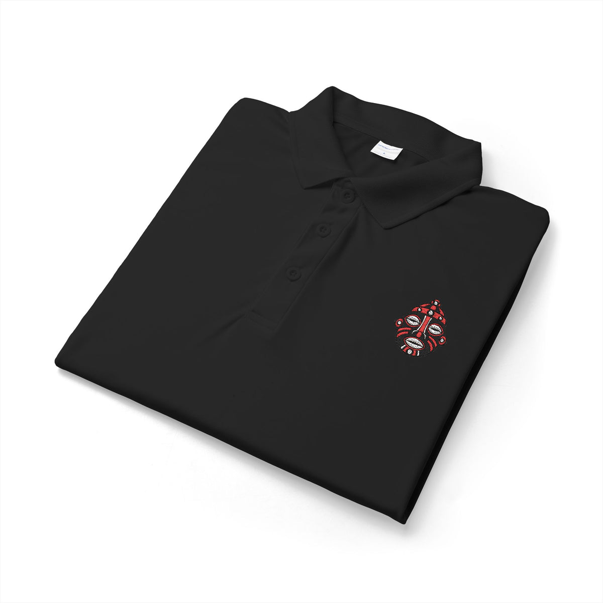 Elegguá Head Black Embroidered Signature Polo product mockup view 2