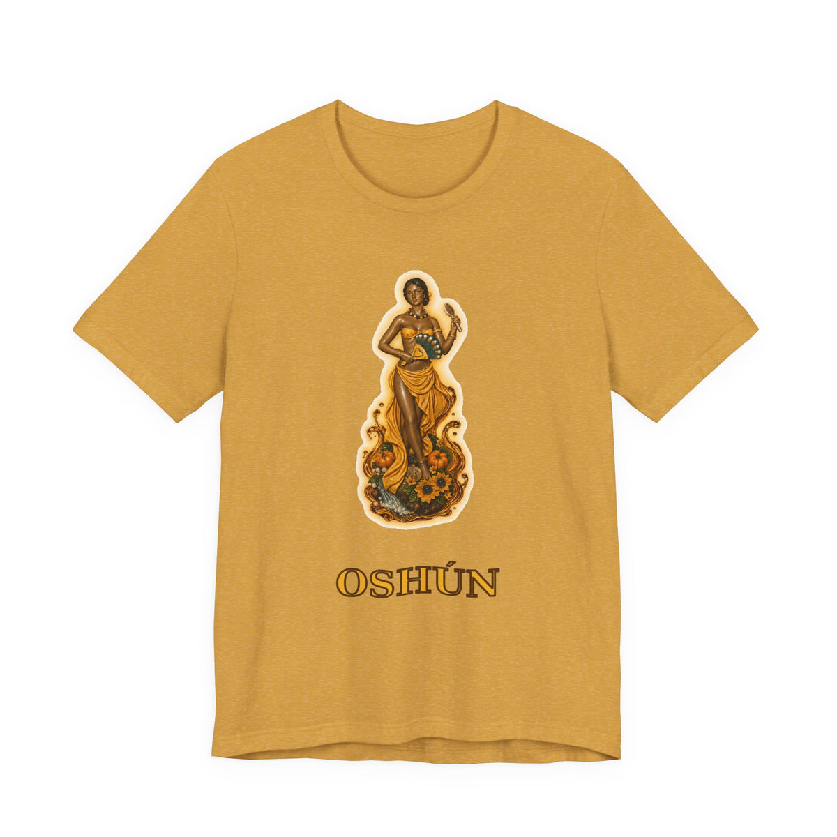 Oshún Golden Blessing Statue T-Shirt product mockup view 3