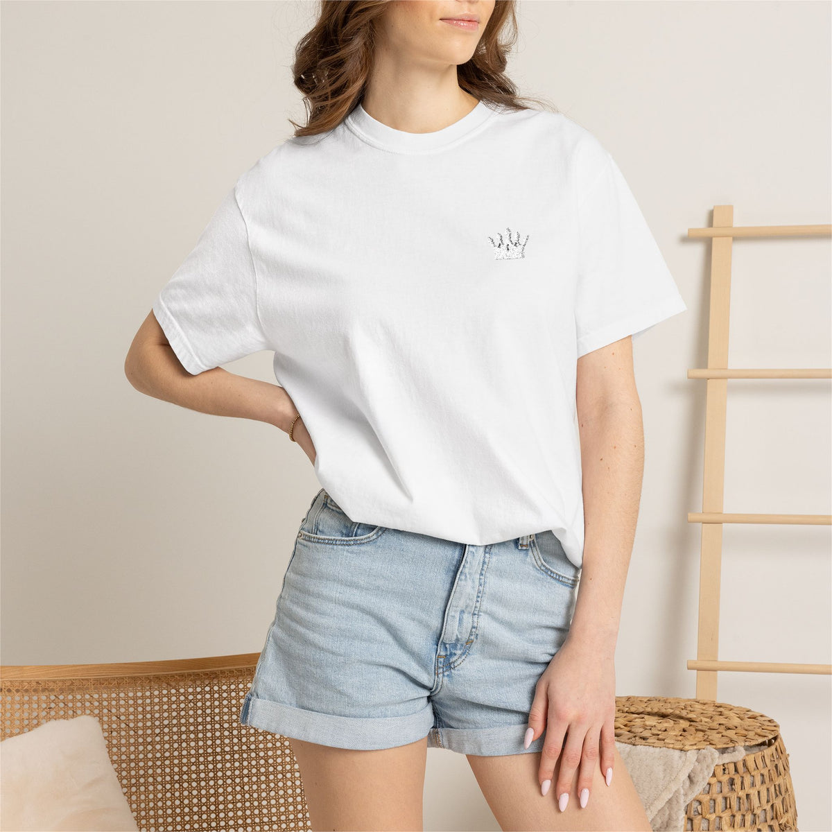Iyawó White Crown Garment-Dyed Cotton T-Shirt product mockup view 5