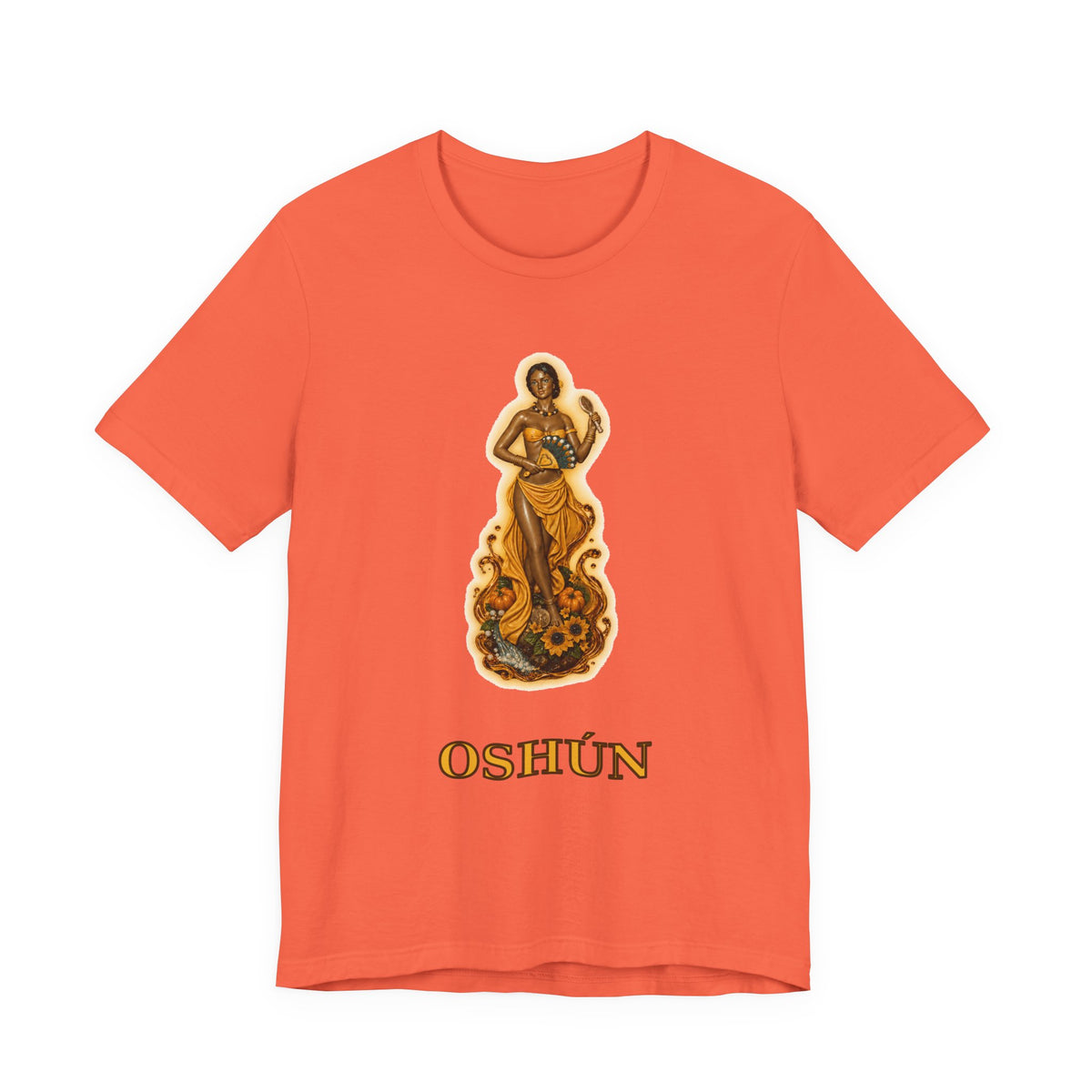 Oshún Golden Blessing Statue T-Shirt product mockup view 2