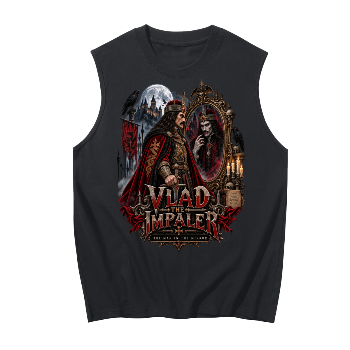 Vlad the Impaler Allstars - Men's Sleeveless Cotton Tank Top — black, front artwork view