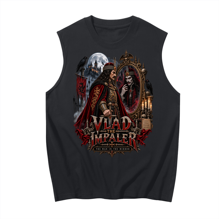 Vlad the Impaler Allstars - Men's Sleeveless Cotton Tank Top — black, front artwork view