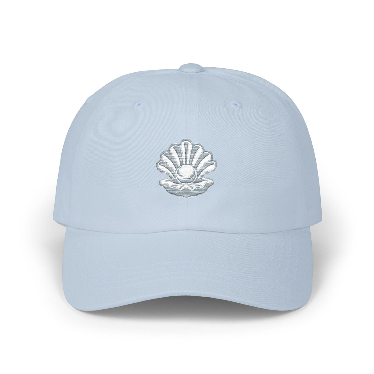 Yemayá Mother-of-Pearl Light Blue Embroidered Cap product mockup
