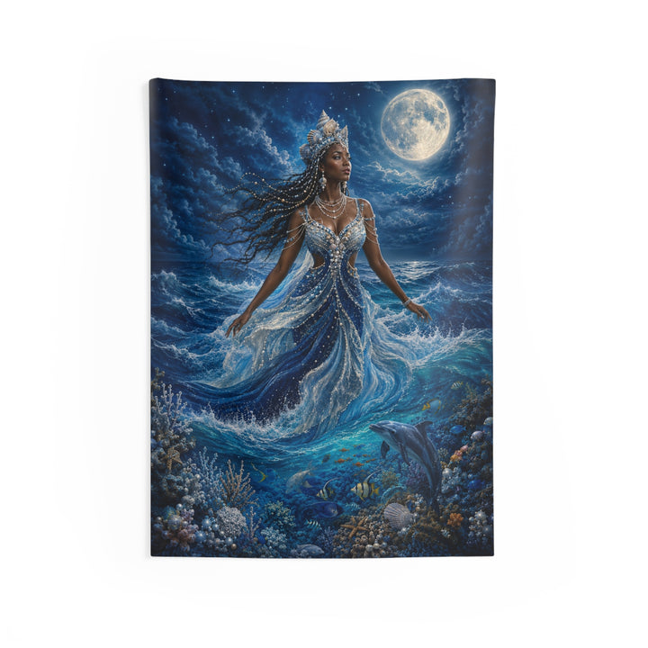 Yemayá Moonlit Sea Mother Wall Tapestry product mockup