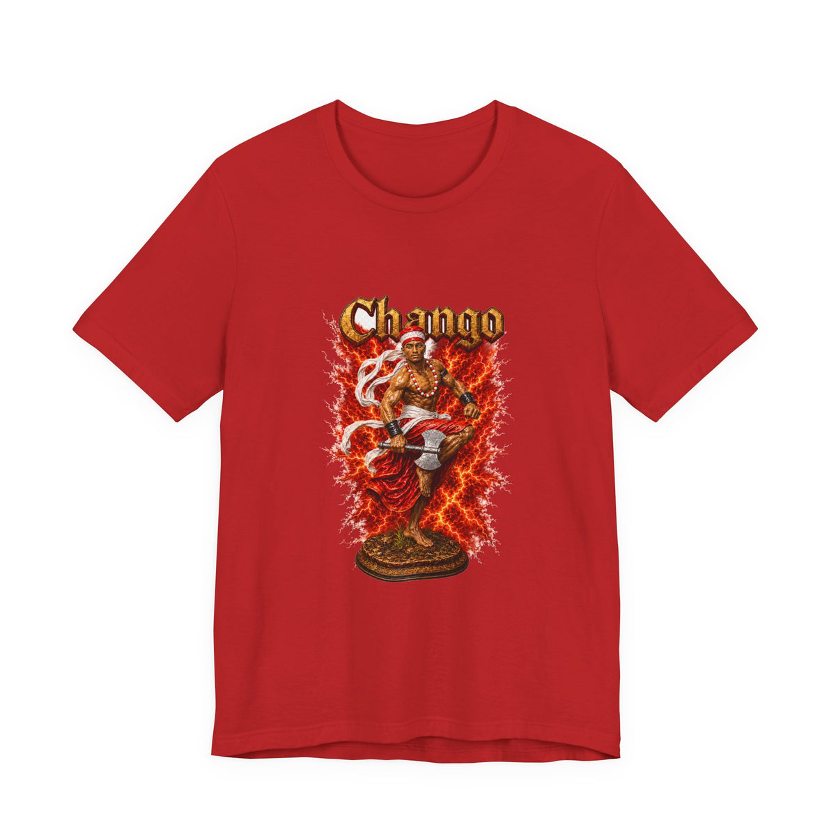 Changó Dancing Thunder Statue T-Shirt product mockup view 2