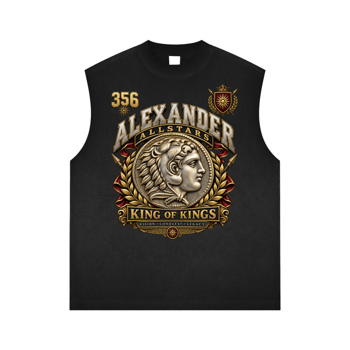 Alexander the Great Allstars - Reverse Washed Tank Top — black, front artwork view
