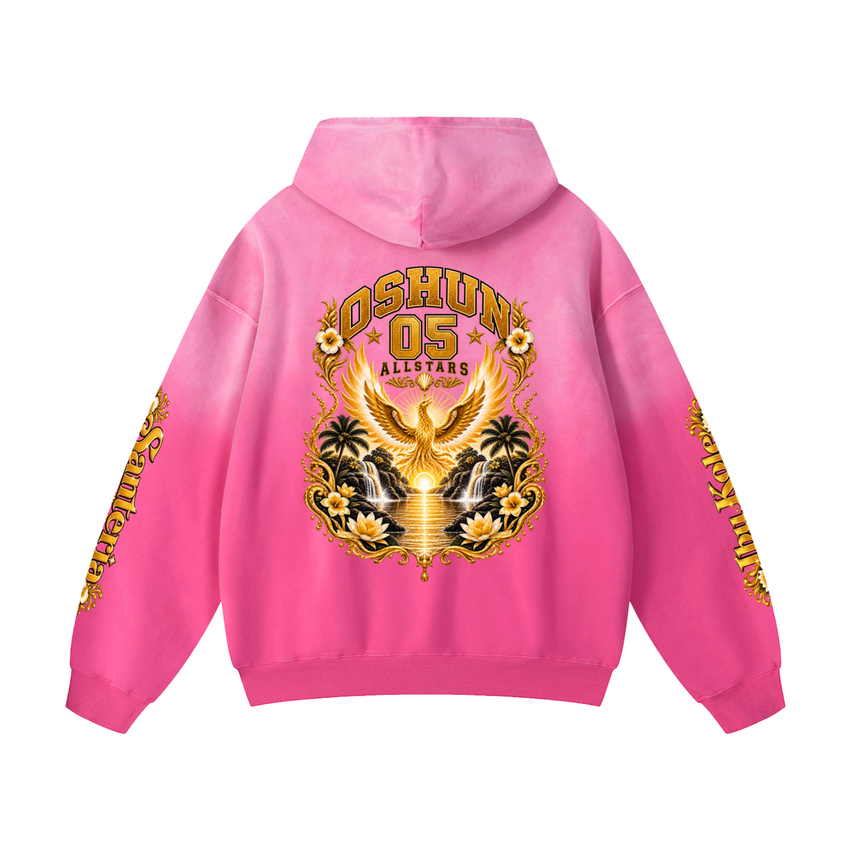 Oshun Allstars - Heavyweight Sunfade Oversized Hoodie — pink, back artwork view