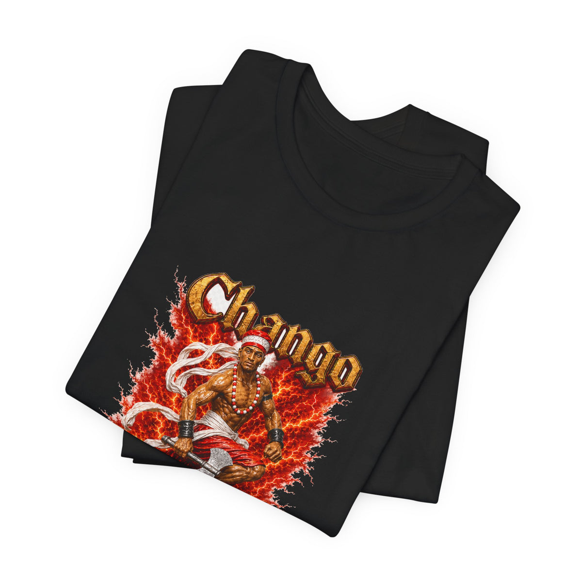 Changó Dancing Thunder Statue T-Shirt product mockup view 4