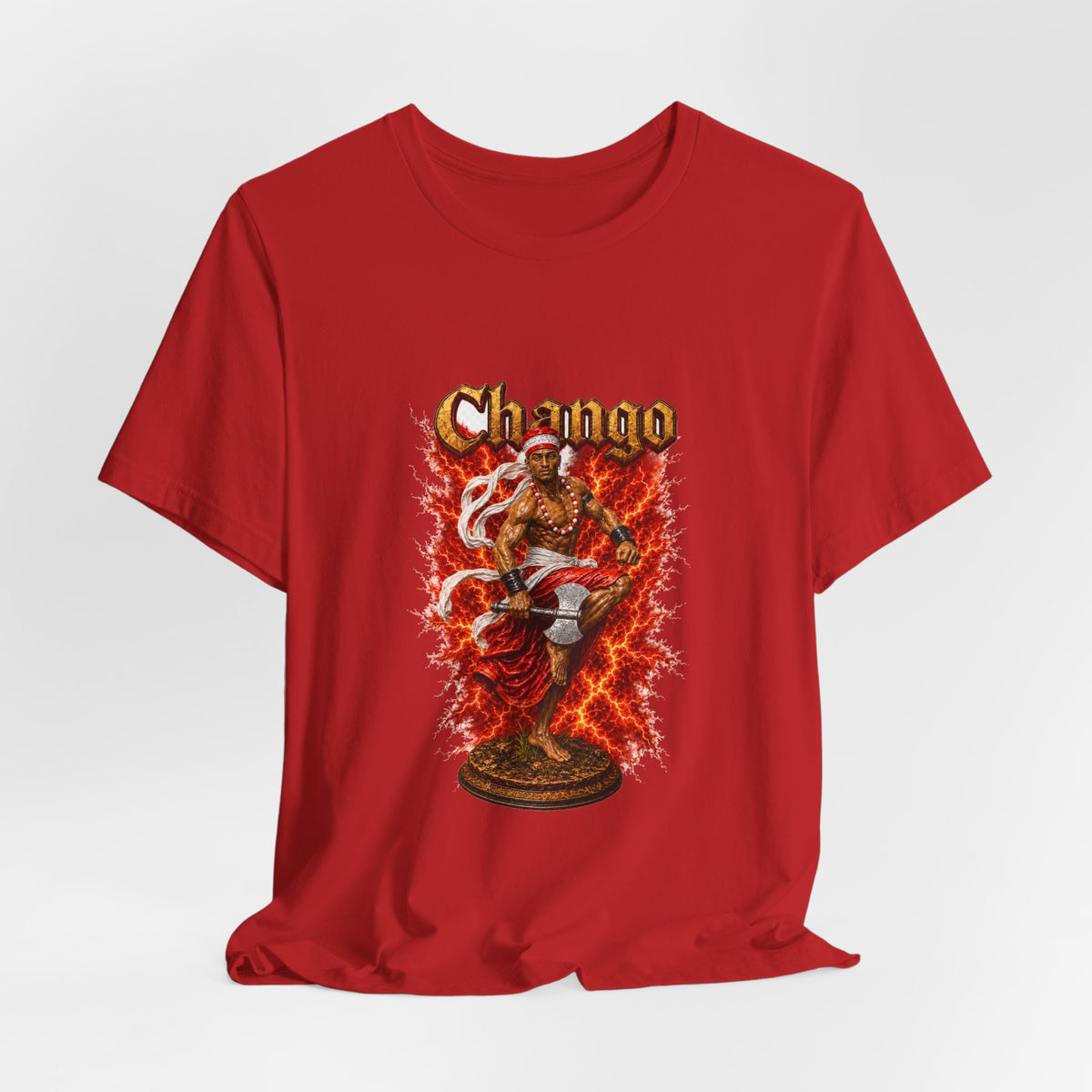 Changó Dancing Thunder Statue T-Shirt product mockup view 8