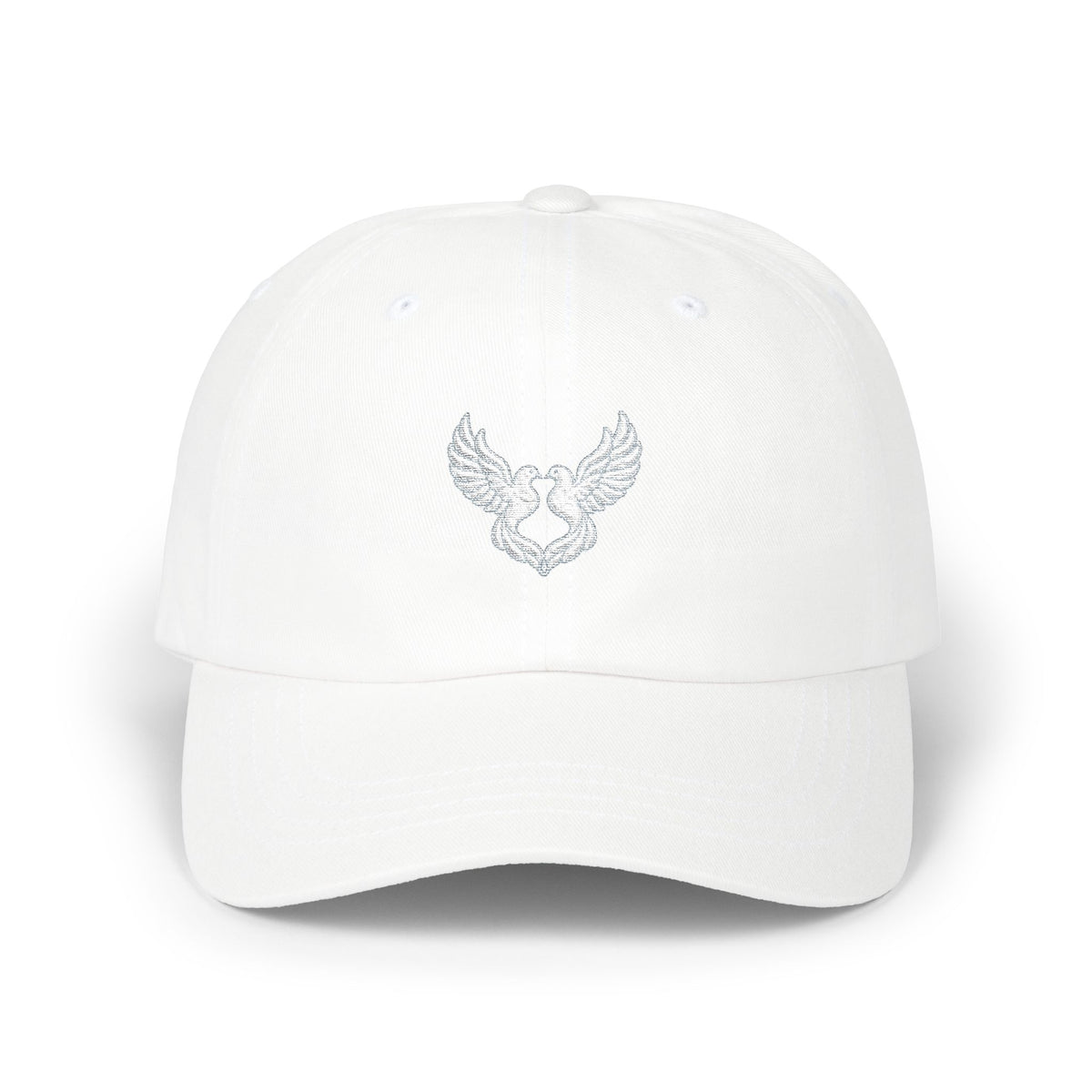 Obatalá Two Doves White Embroidered Cap product mockup